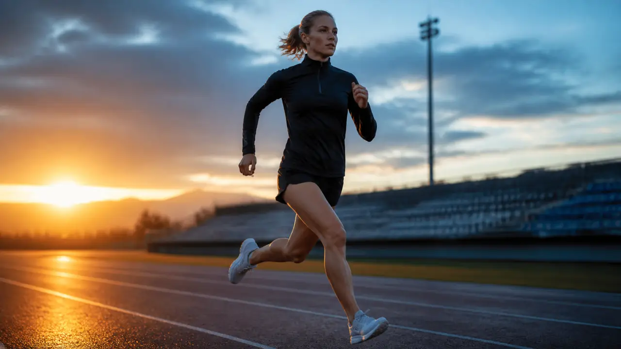 Sprinteur dans les starting-blocks en noir et blanc, tension musculaire et contraste élevé