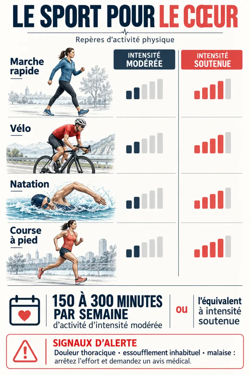 Infographie sur le sport pour le coeur et les principales activités d'endurance