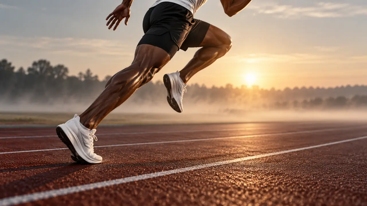 Sprinteur dans les starting-blocks, en noir et blanc, prêt à accélérer