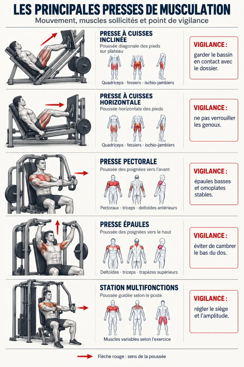Press musculation : comparaison des appareils et des muscles ciblés