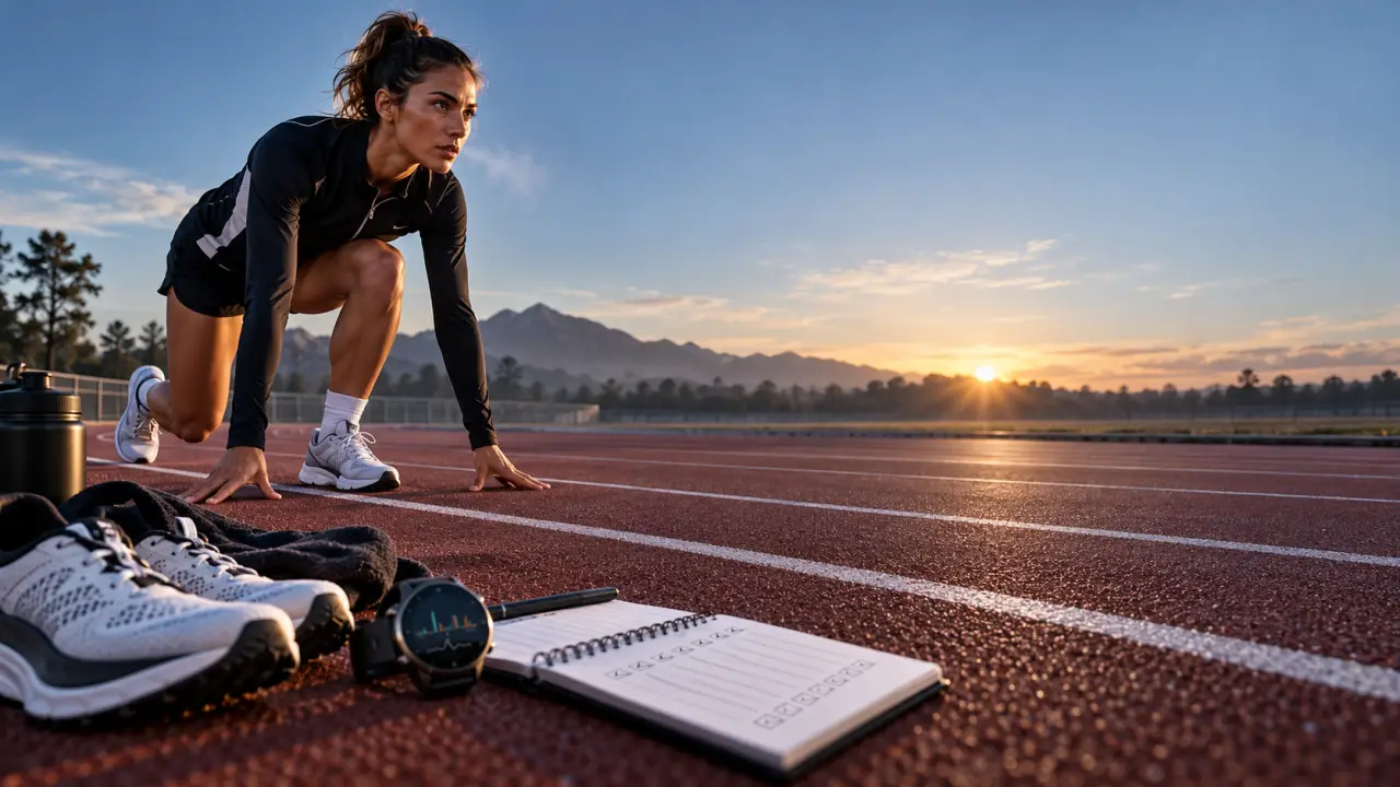 Coureur se préparant à une séance de VMA sur une piste d'athlétisme