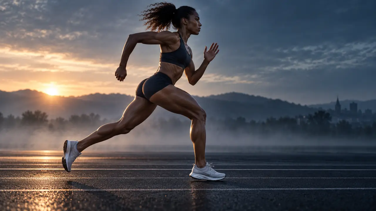 Coureur en mouvement, étude de la foulée et de l'alignement du bassin