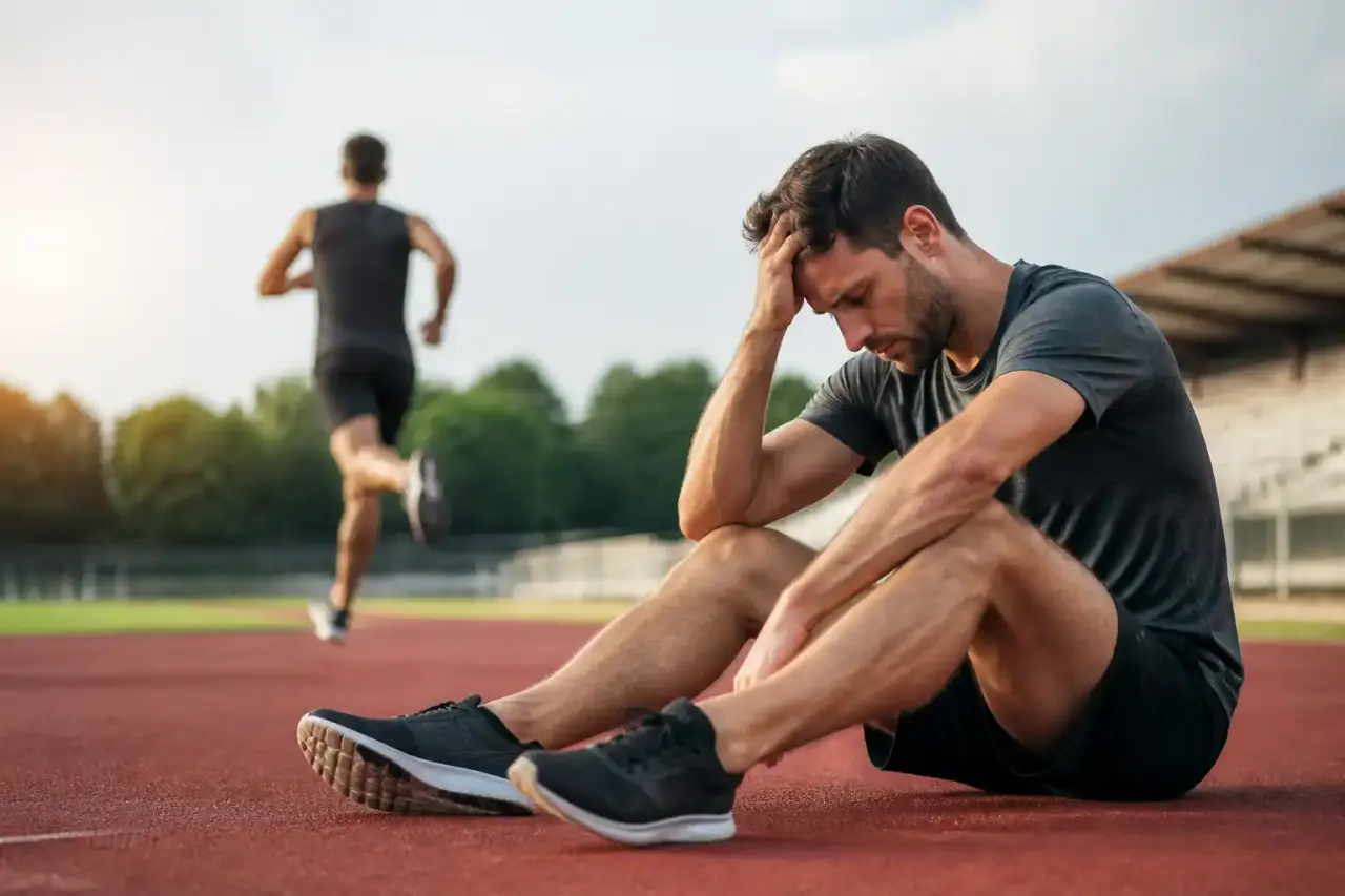Coureur en effort maximal sur piste, analyse de foulée et VMA