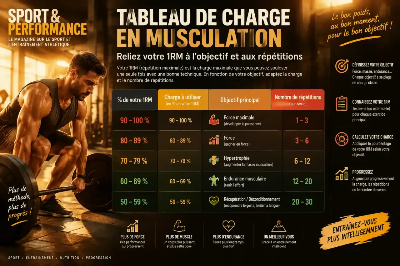 Tableau de charge en musculation : reliez votre 1RM à l’objectif et aux répétitions