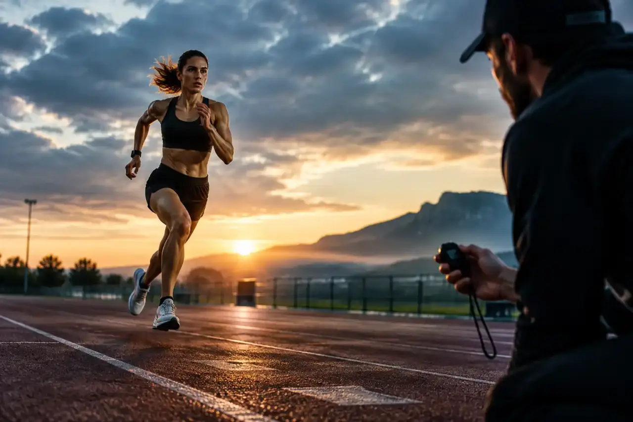 Coureur réalisant un test de VMA sur une piste d’athlétisme